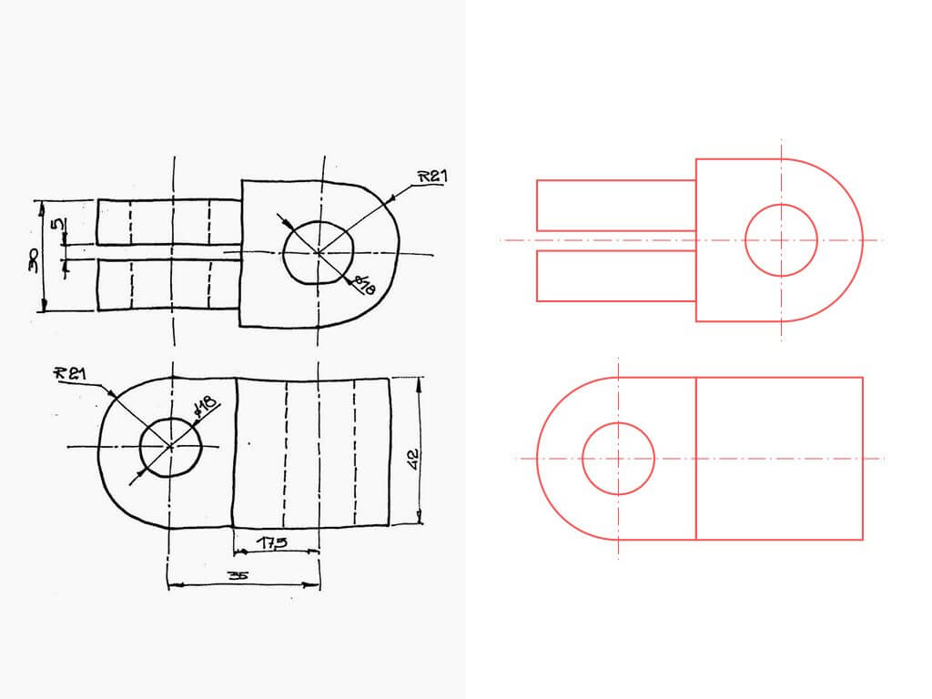Convertir esquema pieza industrial a CAD 2D