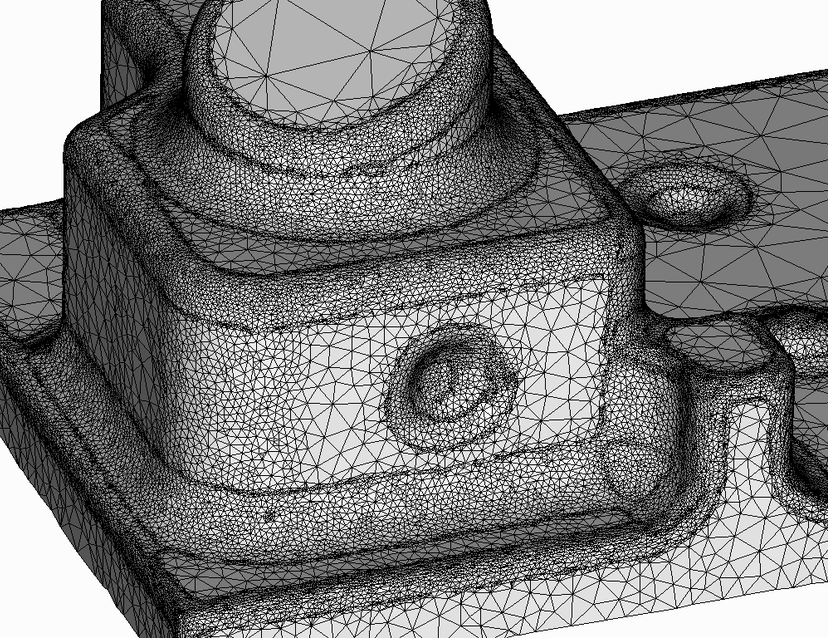 Detalle de la precisión de malla de una pieza escaneada en 3D